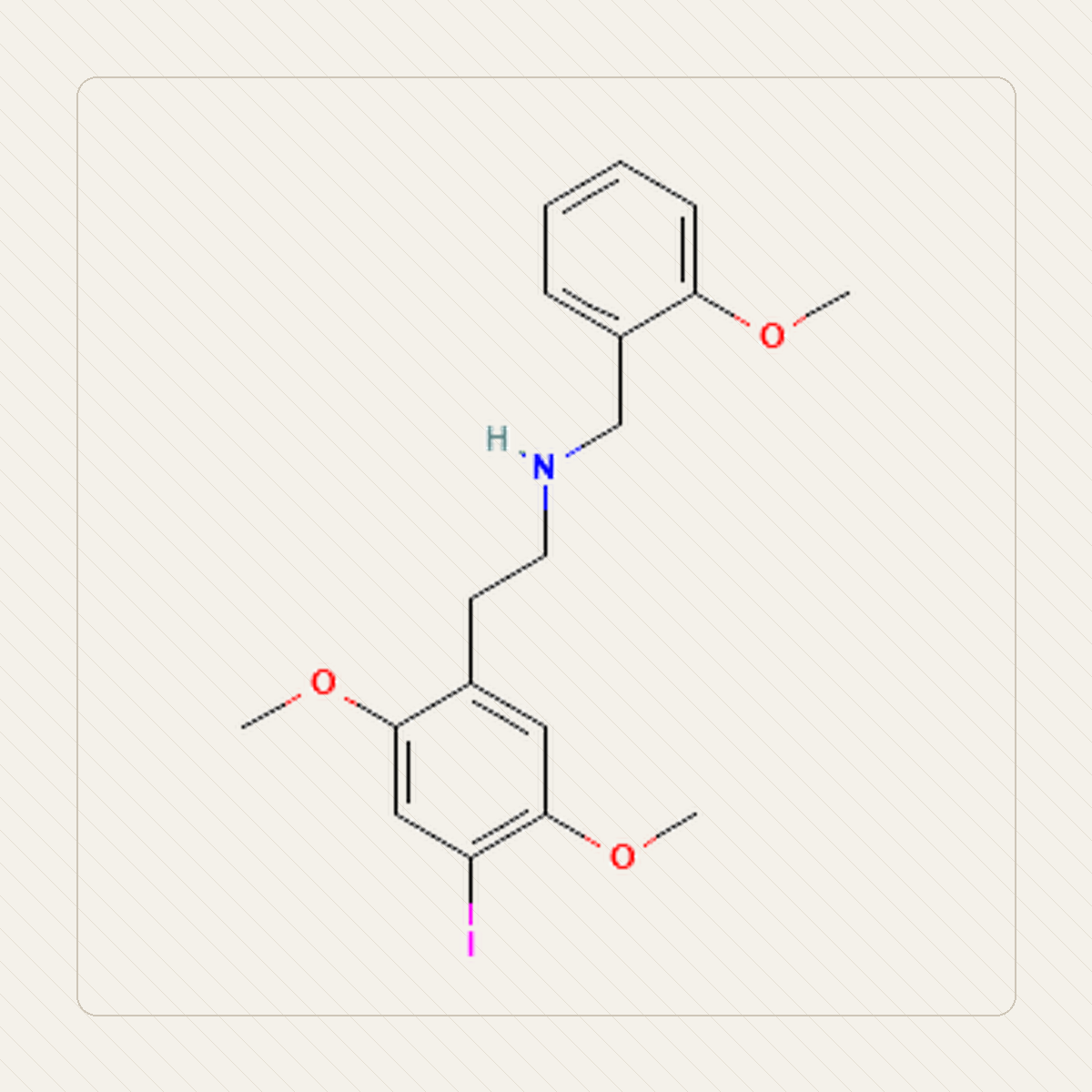 25I-NBOMe, educational illustration of the molecular structure